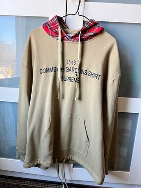 Supreme x CDG Green Shirt with Red Plaid Hood SS15